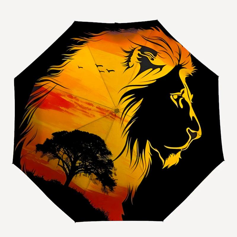 1pc Lion Safari Automatic Folding Umbrella - 8-Rib Compact Travel Umbrella Durable & Portable for Outdoor Use, Perfect Gift for Birthdays128