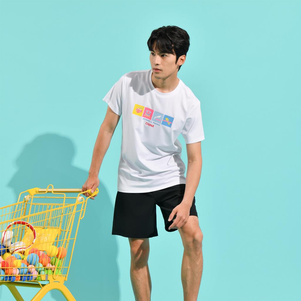 Li-Ning Ping Pong Series Graphic Print Round Neck T-Shirt Unisex Tops White ATST031-2