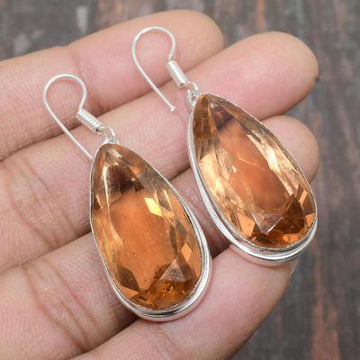 Orecchini in argento sterling 925 fatti a mano con pietra preziosa di morganite per il Ringraziamento