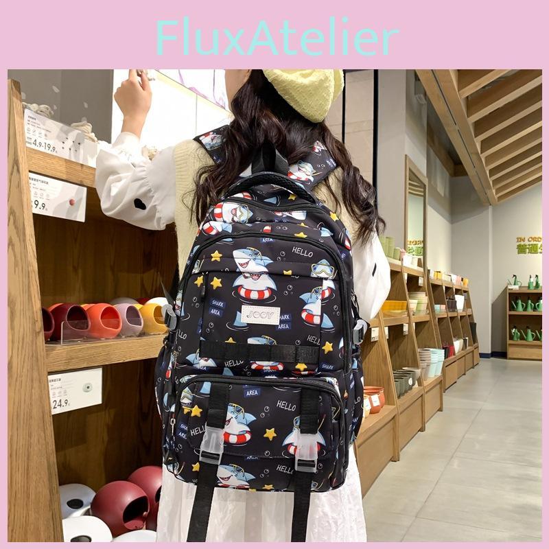 Shark Cartoon Cute Swimming Circle Star Pattern Student Backpack For School Use