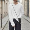 Men V-neck Long Sleeve Solid Color Texture Casual Tops T-shirts