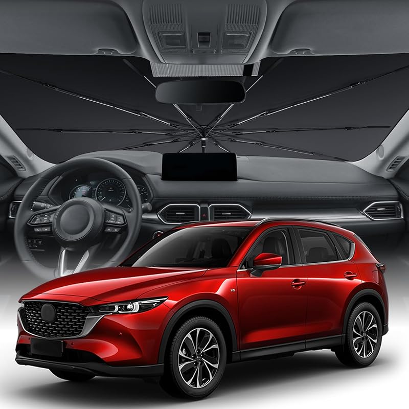 Zanch 2025 Upgraded Car Windshield Sun Shade [Cool Down By 75℉ ] With Heat Ulation Coating, Foldable Sunshade Umbrella With Flexible Handle & Ribs,