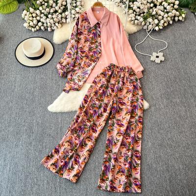 Fashion Plus Print POLO Collar Long Sleeved Top and Pants Two-piece Set for Women Summer New Casual Slimming Set