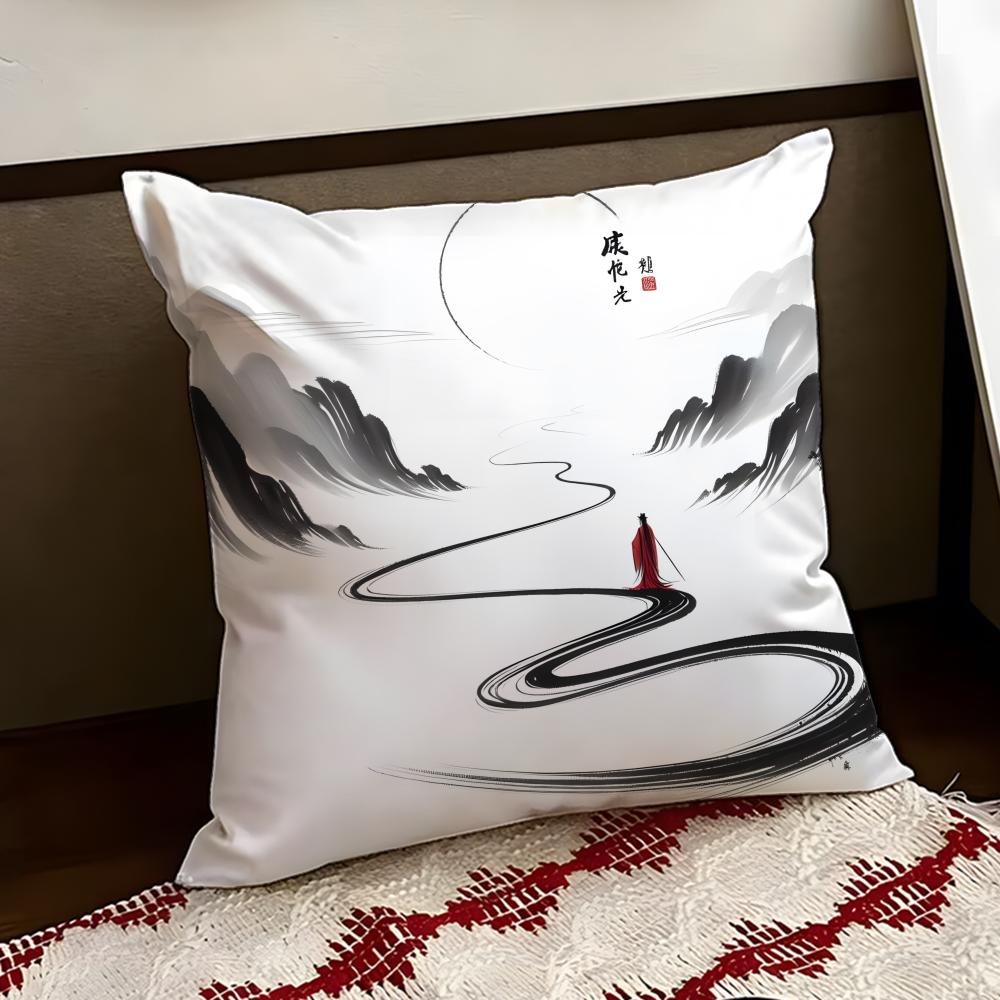 Poszewka na poduszkę w stylu chińskiego malarstwa tuszem Dwustronna Miękka Trwała Poszewka na Poduszkę Dom Samochód Wieloscenariuszowe Zastosowanie dla Codziennego Komfortu