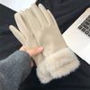 Solid Color Suede Gloves  Women Winter Gloves Casual Cycling Mittens  Skiing