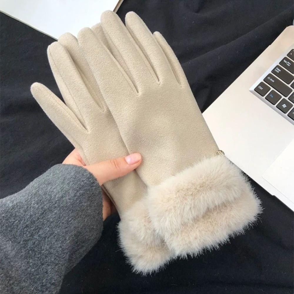 Solid Color Suede Gloves  Women Winter Gloves Casual Cycling Mittens  Skiing
