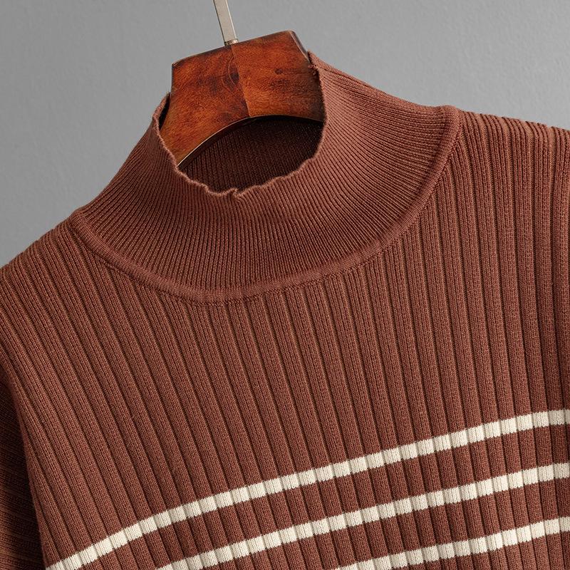 Fall Winter Lazy Wind Loose High Collar Pulllover Sweater Suit Women's Stripe Long Sleeve Knit Wide Leg Pants Two Piece Set