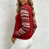 Women S Loose Fit Geometric Jacquard Crew Neck Long Sleeve Knit Sweater