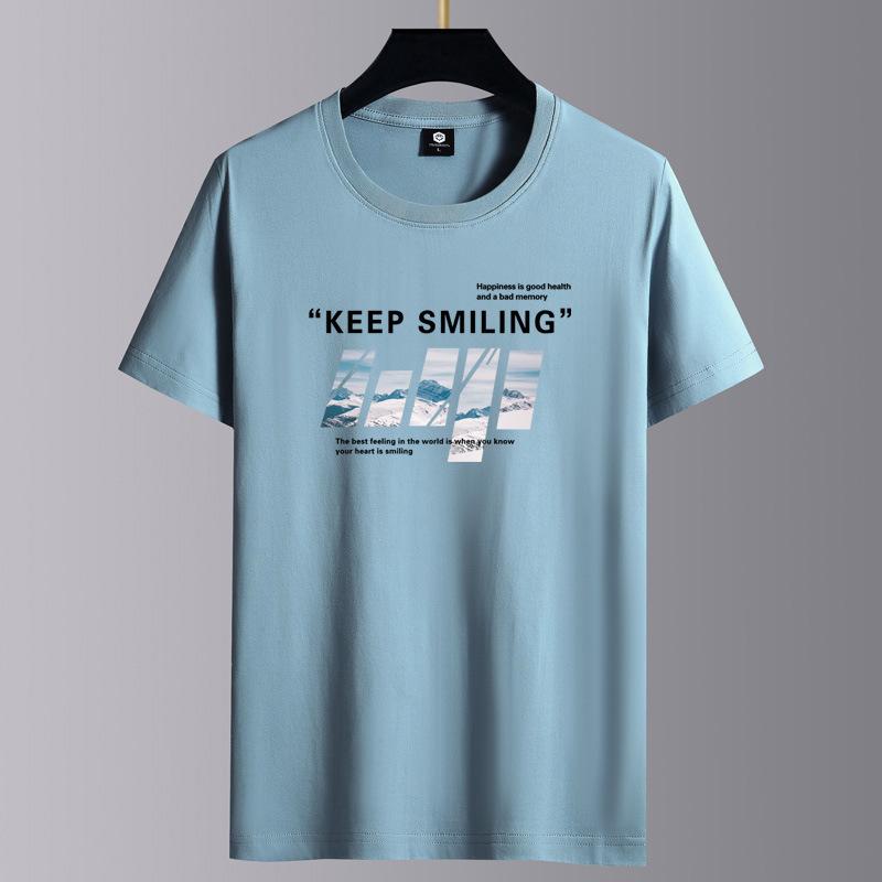 Keep Smiling Herren-T-Shirt, modisch, kurzärmelig, reine Baumwolle, lässiges T-Shirt, M-6XL