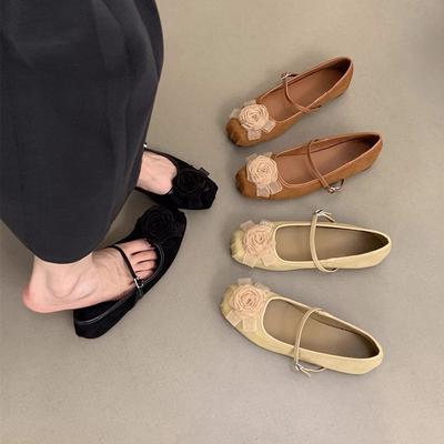 Neue chinesische Blumen-Ballett-Stil leichte Mund-Einzel-Schuhe Frühling und Herbst Retro Fee Rock Flacher Boden Mary Jane