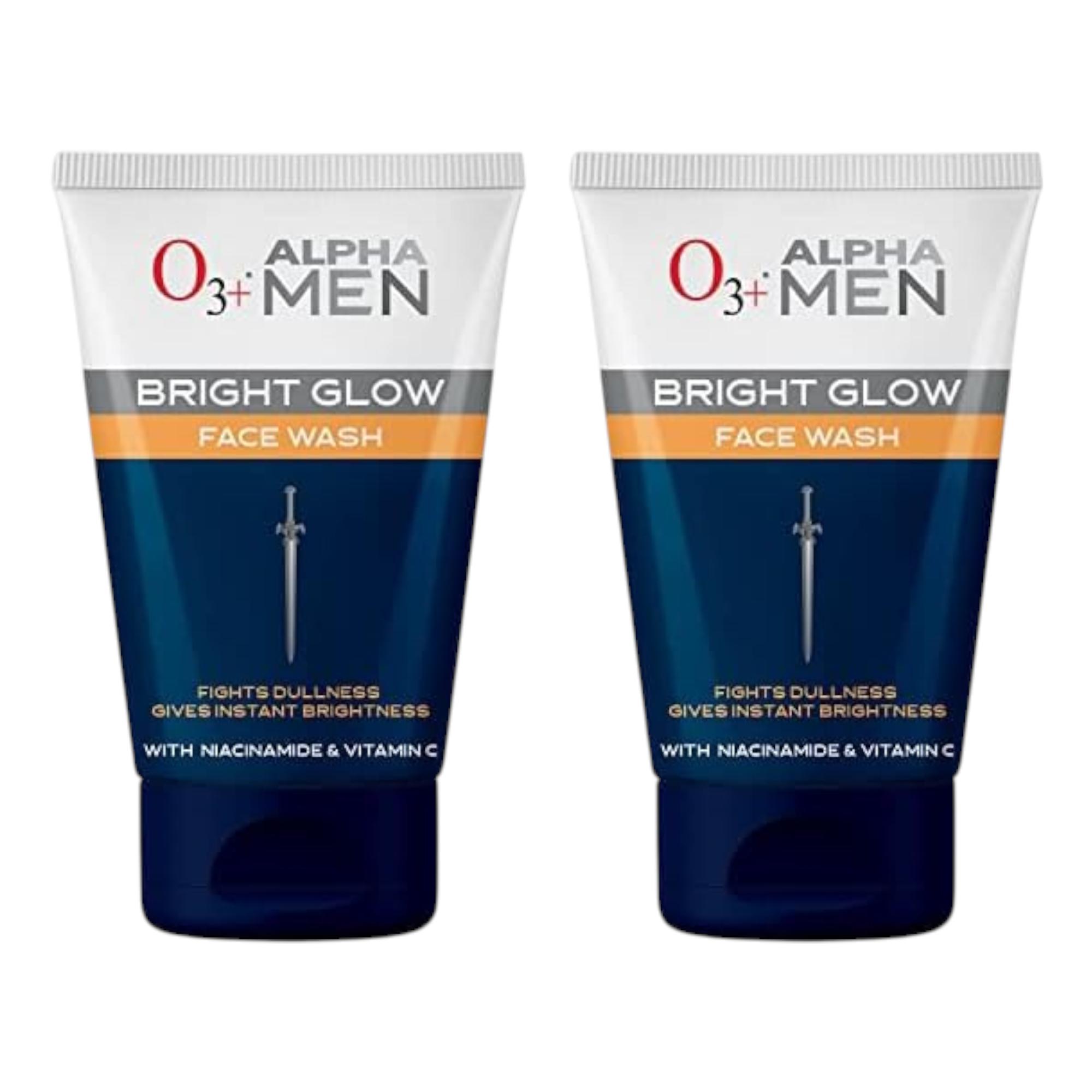 O3+ Alpha Men Bright Glow Face Wash 100 g x Pack Of 2 Exfoliating Cleanser For Skin And Deep Cleansing For Men