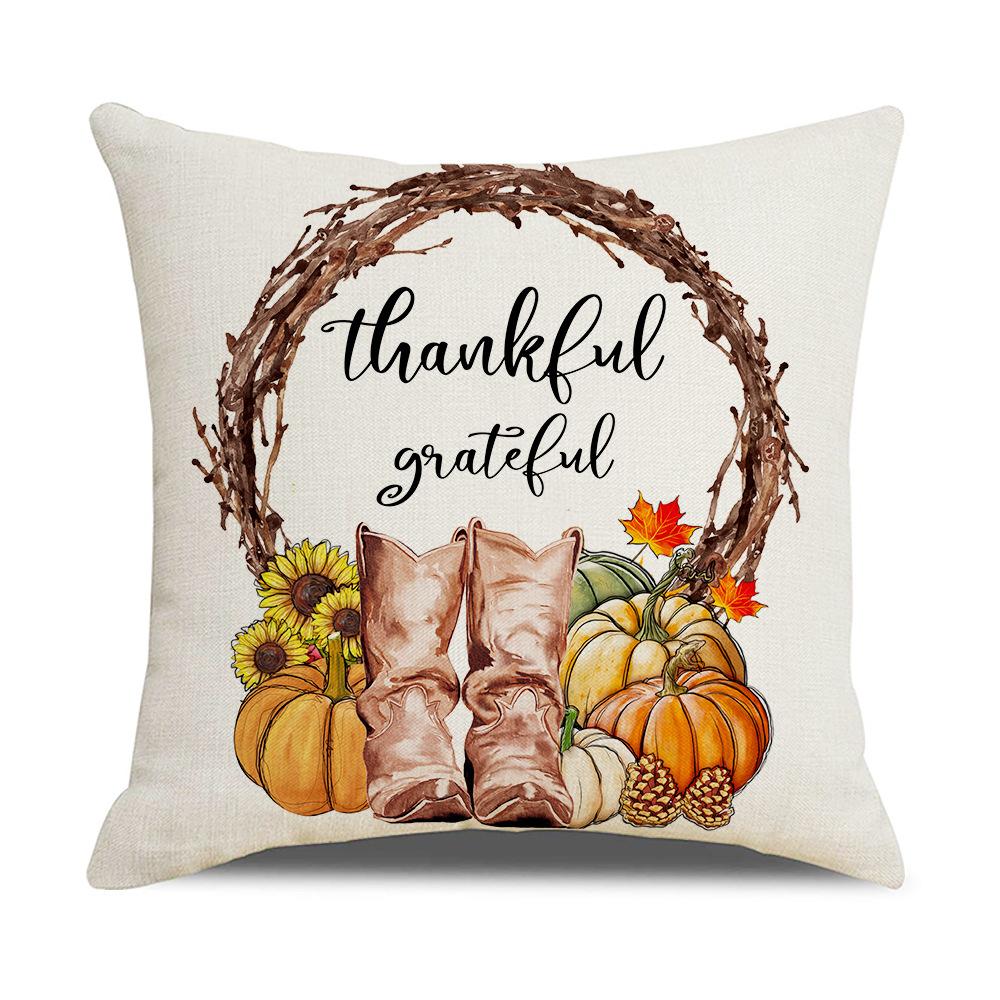 Thanksgiving Linen Pillow Cover New Autumn Pumpkin Gnome Print Cushion Cover Home Cushion