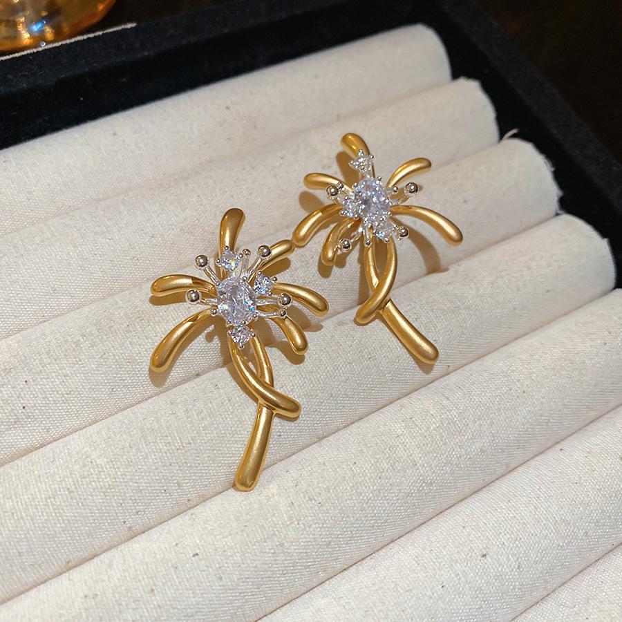 Cold wind super flash zircon snowflake fireworks stud earrings temperament versatile earrings earrings
