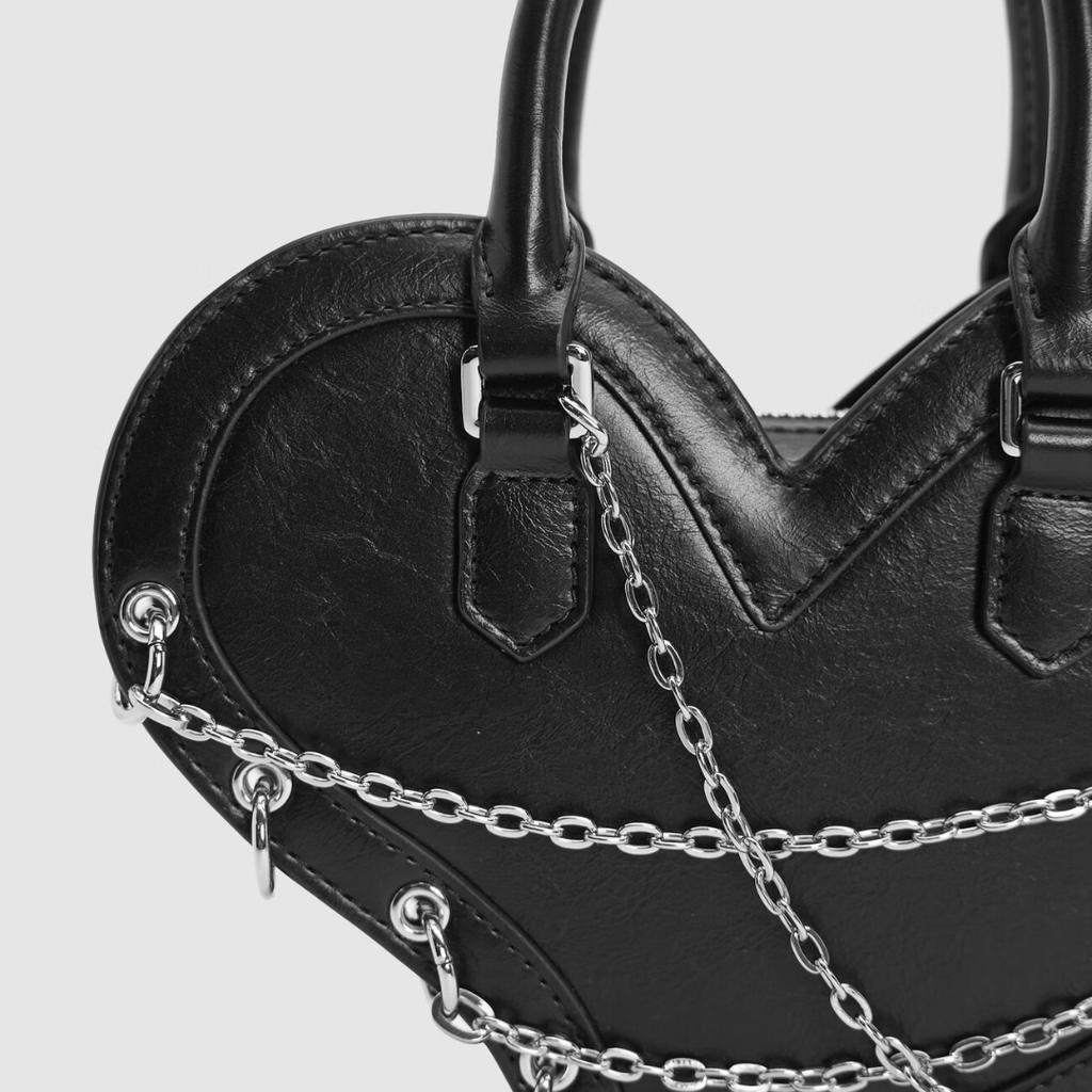 Neue Herz-Punkrock-Umhängetasche für Damen. Schwarz, Länge 18,5, Dicke 6,5 cm, Höhe 13,5