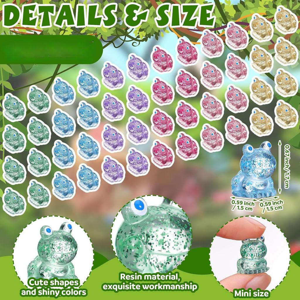 50 szt. Mini Żabki Żywiczne Błyszczące Małe Żabki Figurki Miniaturowe Mini Zwierzątka Żywiczne Małe Żabki Do Dekoracji Domu Rękodzieło DIY Upominek na Imprezę