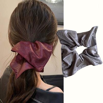 Elastic Square Leather Hair Tie Pleated Large Intestine Hair Ring Soft PU Scrunchies  Party