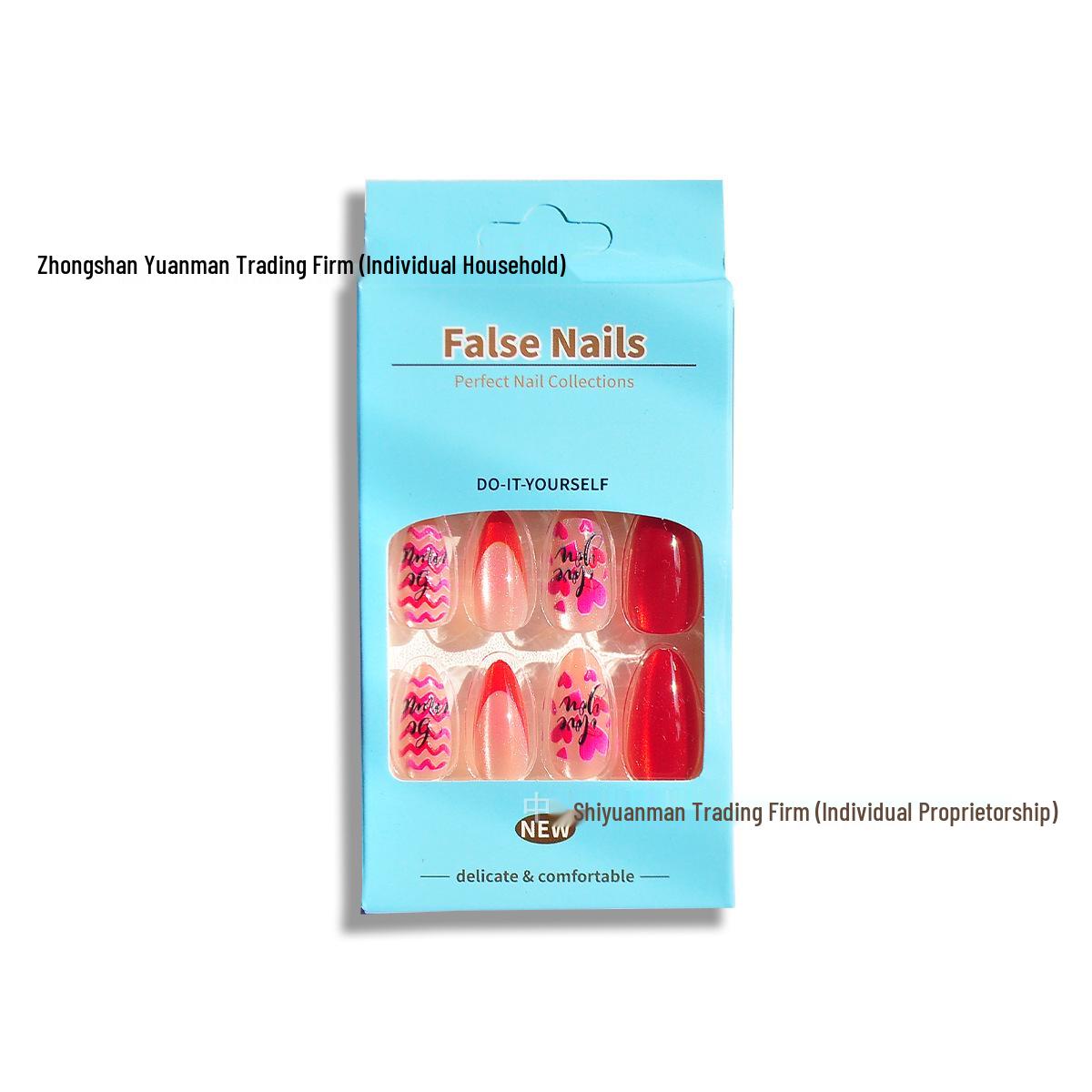 Valentine s Cat Eye Heart French Manicure Nail Stickers - Red & Pink Removable False Nails
