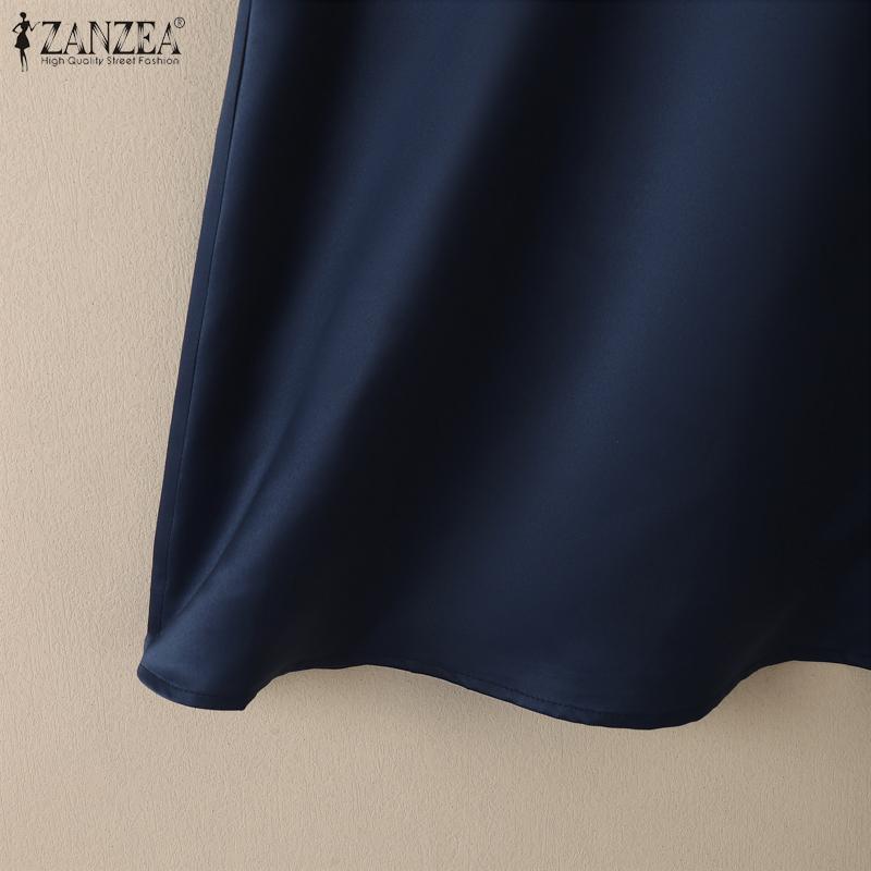 ZANZEA Women Summer V-Neck Short Sleeve Slim A-Line Dress