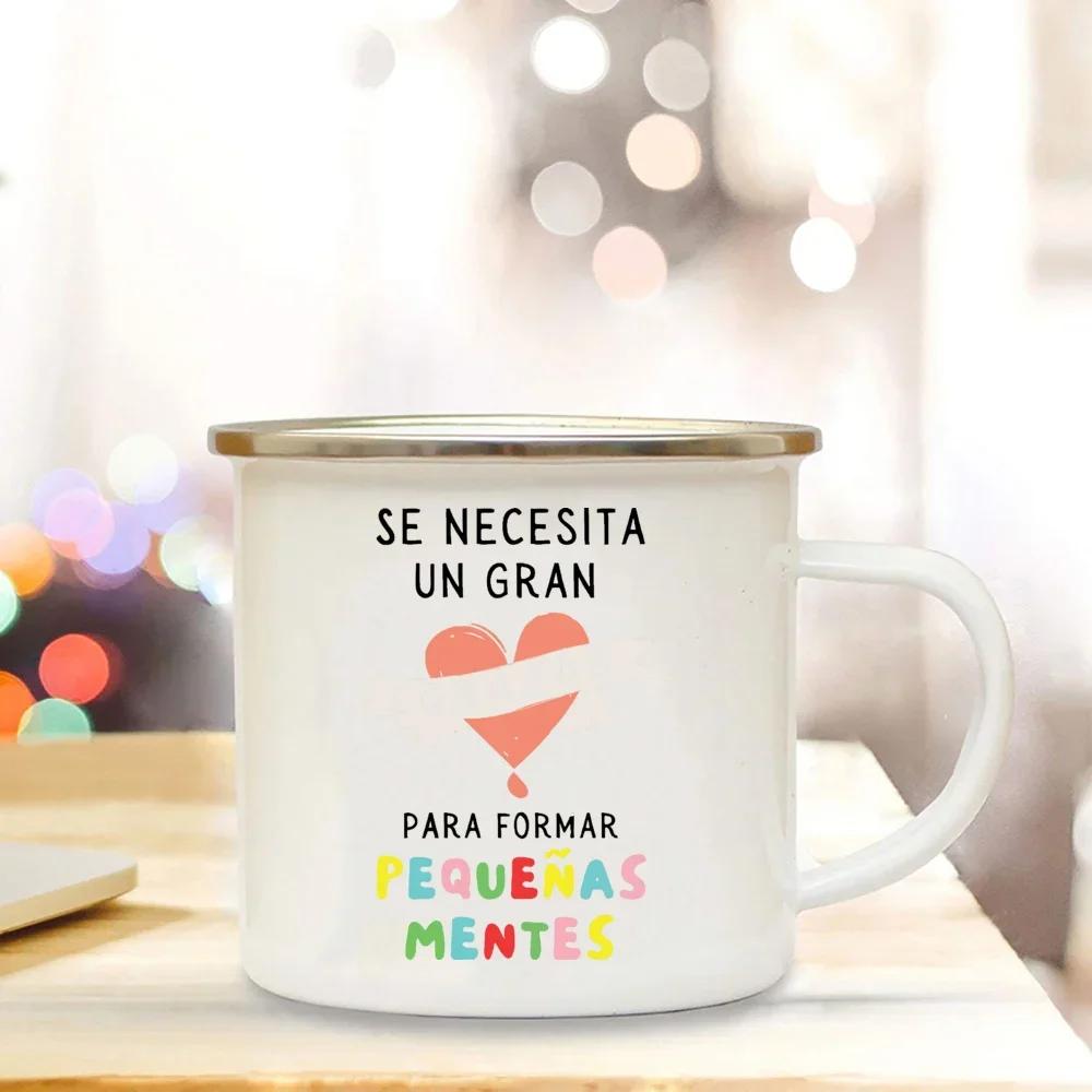 Emailletassen Kaffee Es braucht ein großes Herz, um kleine Geister zu formen Spanien Emaillebecher Teetasse Becher Bier Ungewöhnliche Becher Trinkgeschirr