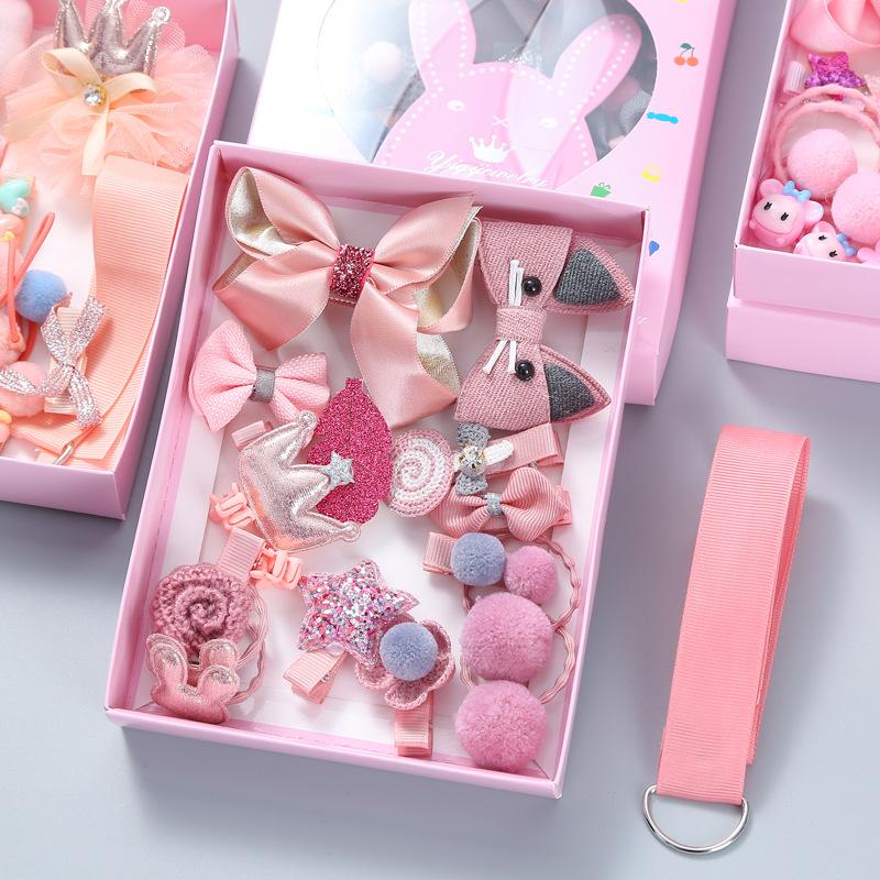 Korean Style 18-Piece Children's Hair Clips Gift Set - Hair-Friendly Bows & Crown Hairpins for Girls