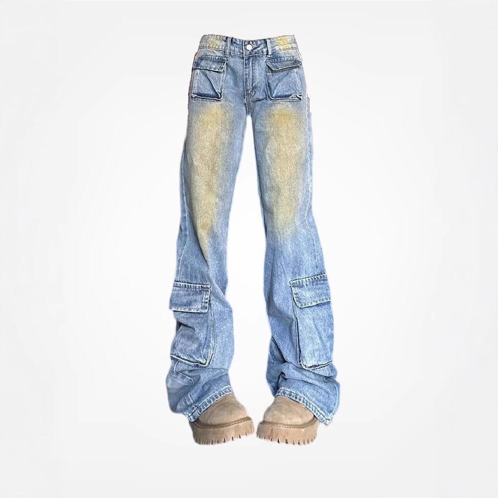 

Women s American Low-Waist Micro-Flare Jeans - Autumn High Street Style M сірий колір