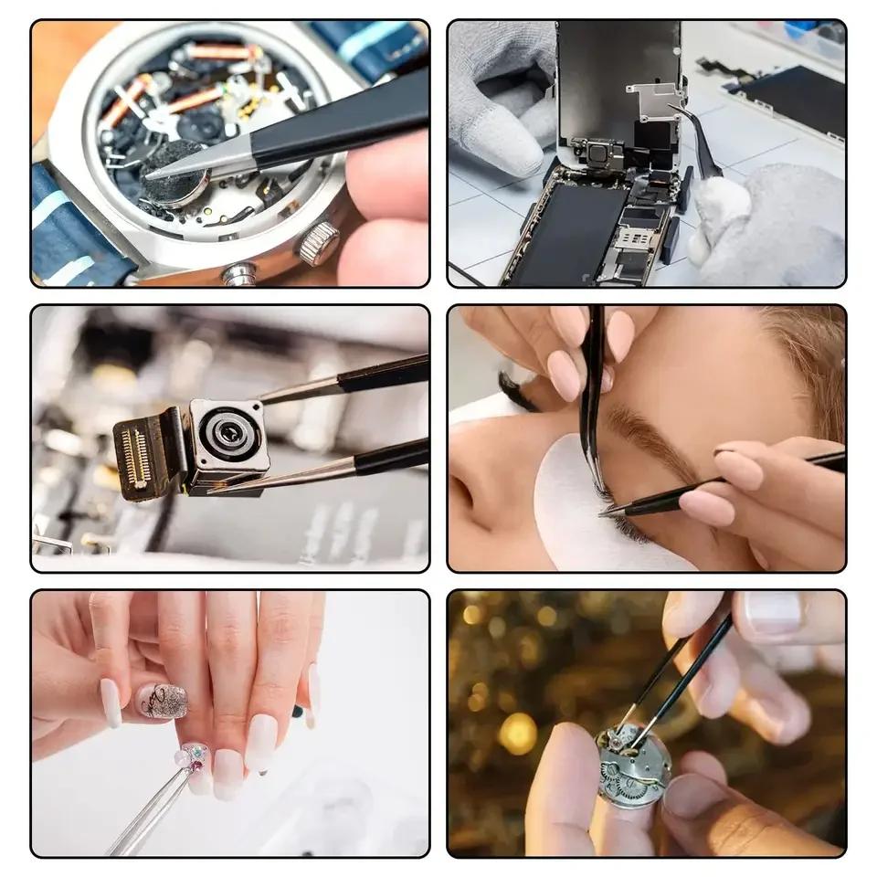 Eyelash Tweezers 6Pcs Set Cell Clip ESD Stainless Steel Tweezers Set Anti-static Electronic Repair Tools