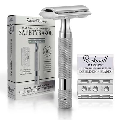 Rasoir breveté 2C à double tranchant, 2 niveaux réglables, lame unique, rasage de luxe, robuste, pour débutants, peaux sensibles, 5 pièces de rechange