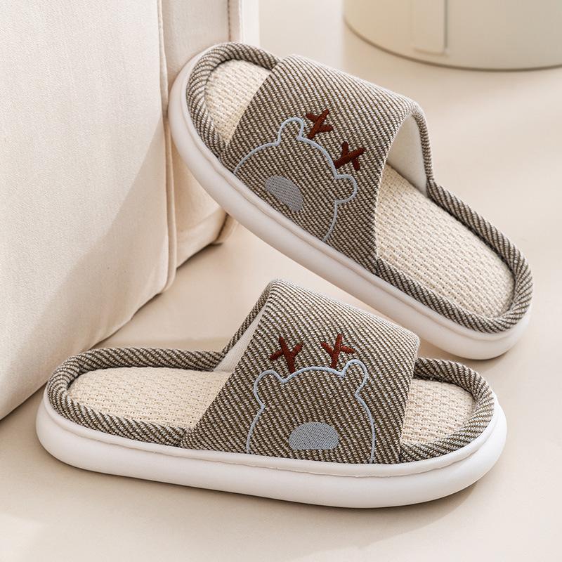 

Ощущение наступания на какашку Детские льняные тапочки Женские домашние тапочки на толстой подошве для пар из хлопка и льна Классные летние мужские тапочки 36-37