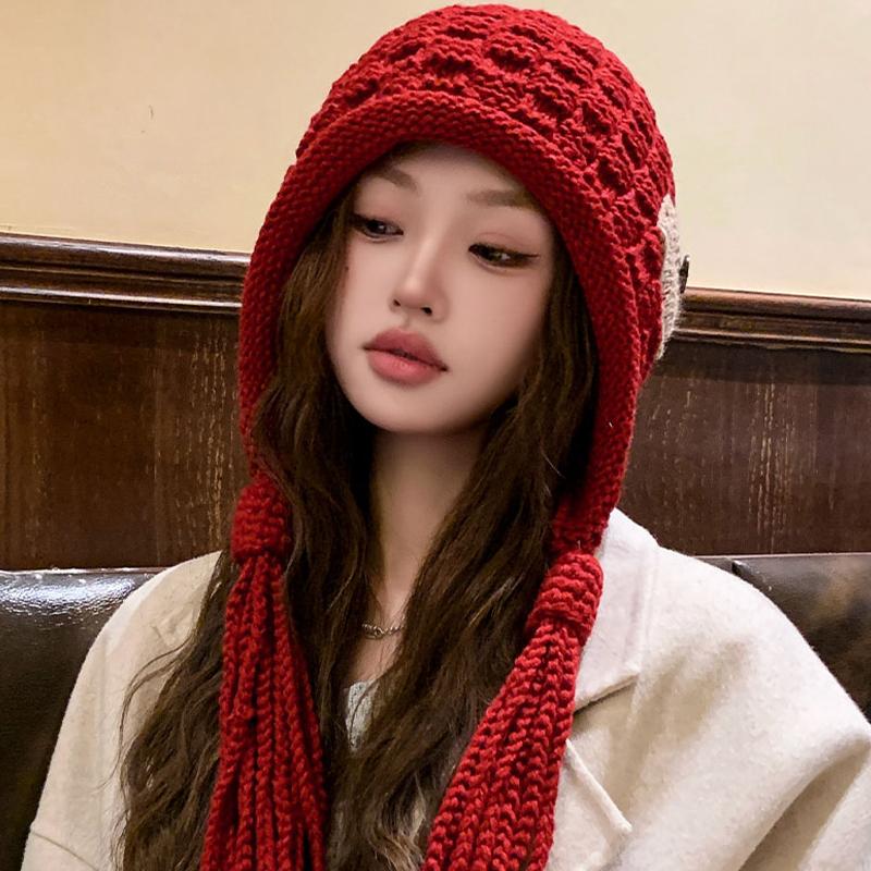 Autumn And Winter Warm Handmade Braid Knitted Hat Trend   Patch Tassel Wool Hat