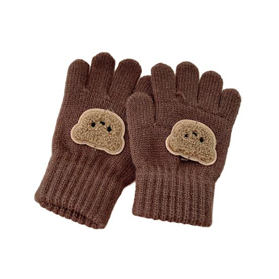 

Детские вязаные перчатки Эластичные перчатки с закрытыми пальцами Вышивка Мишка Теплые зимние перчатки для мальчиков и девочек от 3 до 7 лет Велоспорт Спорт кофейный