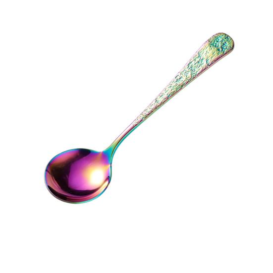 Stainless Steel Spoon with Anti-Slip Grip Hammer Pattern Design Soup Rice Noodles Spoon Multifunctional