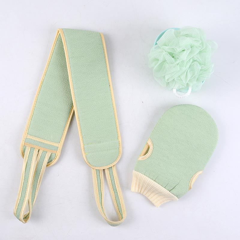 

Отшелушивающий набор для ванны со скребком для спины, душевой мочалкой и перчаткой для ванны, 3 предмета, спа-набор для взрослых three-piece set зелёный