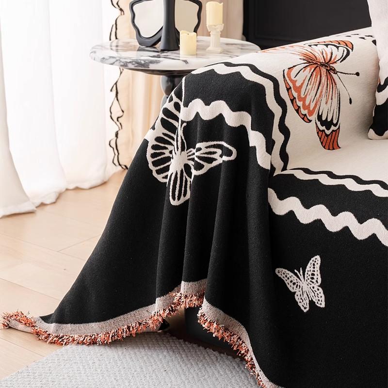 Funda Sofa Chenille Hawaii Butterfly Color Block Sofa Mat Throw Blankets All-season Camping Picnic Sofa Cover
