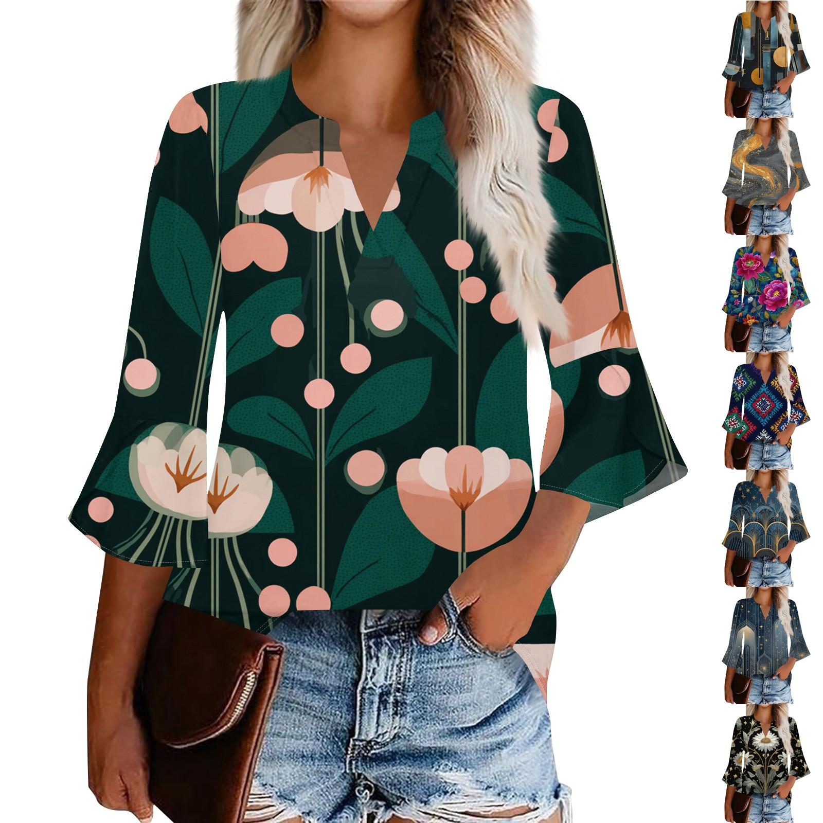 

Women s Casual Fashion Floral Printed Cropped Sleeve Round Neck Top XL білий