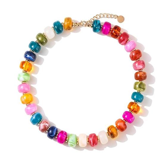 

Colorful Chunky Beaded Necklace for Women Resin Beads Short Necklace Bohemian Style Chunky Choker for Summer Beach Holiday Party Vacation D