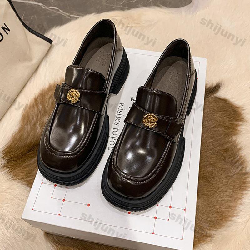 Women's Flats Loafers Spring New British Style Black Thick Soled Leather Shoes Ladies Fashion Soft Sole Slip on Single Shoes