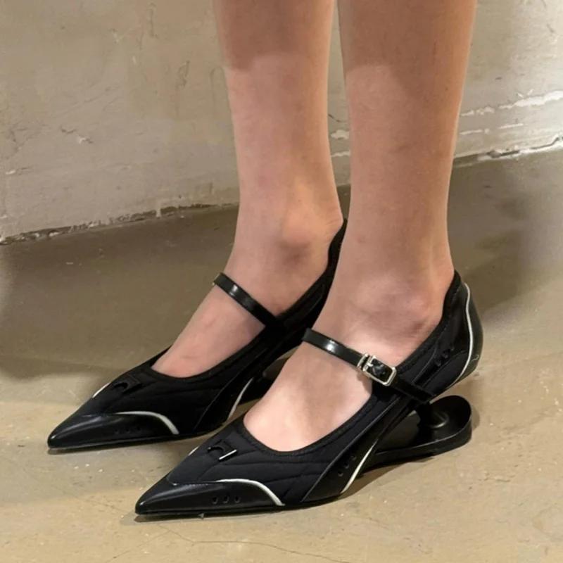 Designer Strange Heel Pointed Toe Women Modern Single Shoes All Match Casual High Heel Belt Buckle Pumps Lady Mary Janes