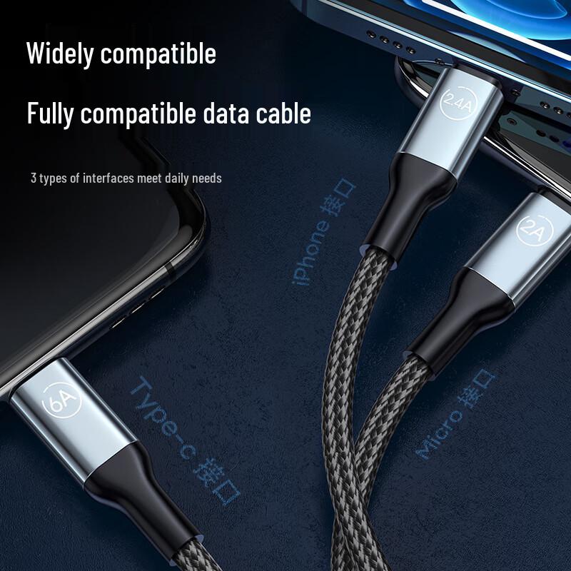 LICHEERS 6A 66W 3-in-1 Fast Charging Cable