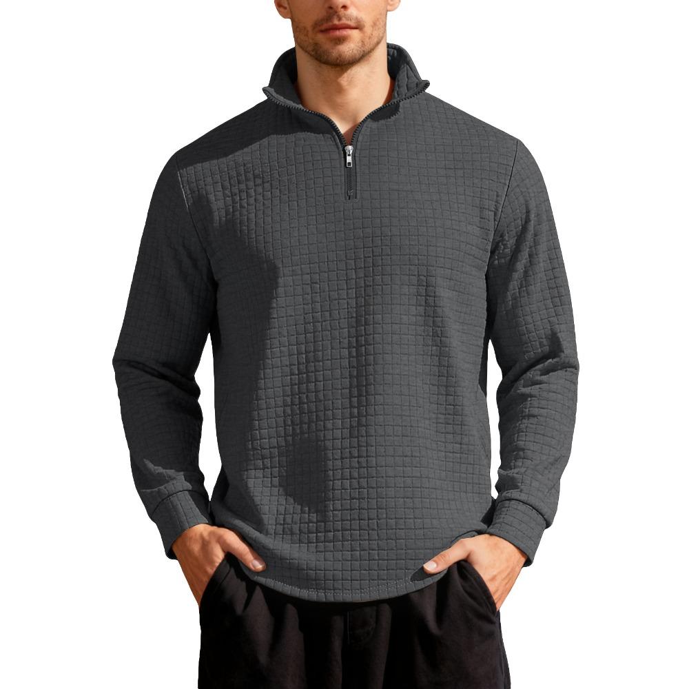 Autumn/Winter Business Casual Men's Loose-Fit Jacquard Half-Zip Sweatshirt with Small Check Collar