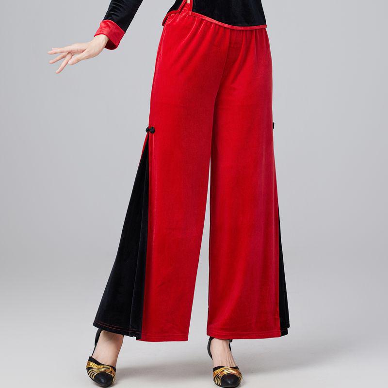 Gold Velvet Team Dance Set: Autumn/Winter Thick Long Sleeve Top & Pants