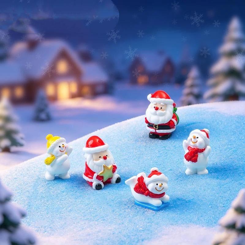 Mini Statuina di Natale in Resina con Carini Disegni di Babbo Natale e Pupazzo di Neve Perfetta per Paesaggi in Miniatura Decorazione da Scrivania per la Casa