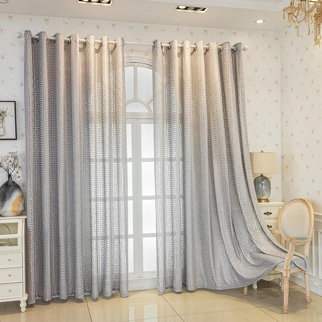 Classic Jacquard Sheer Curtains, Grommet Top, Machine Washable, Decorative Arts Theme, Unlined Clear Voile for Bedroom, Living Room, Room Divider