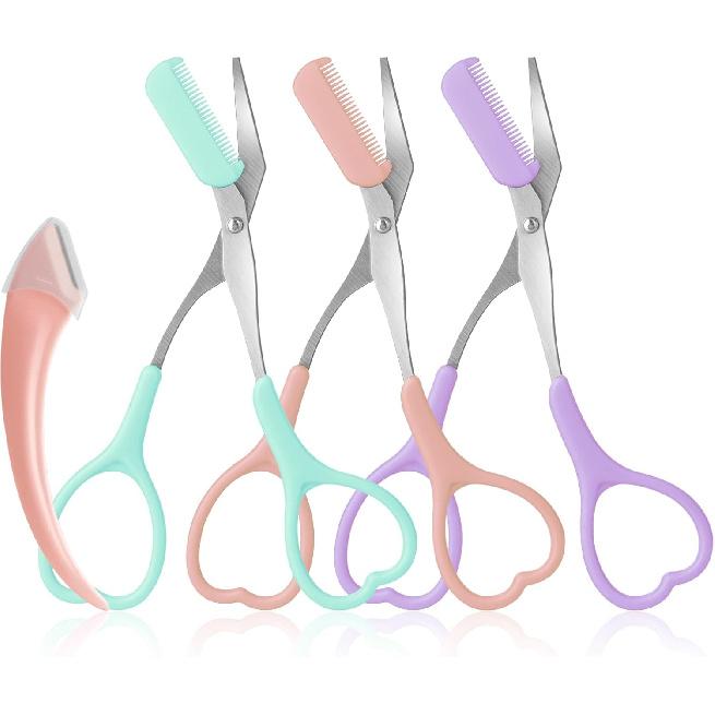 Eyebrow Scissors with Eyebrow Razor,Eyebrow Trimmer with Comb,Non Slip Finger Grips Trimmer Eyebrow Scissors, Hair Removal Beauty Accessories for Men