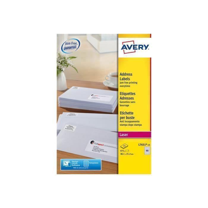 Avery Mini Labels Adhésif Permanent Blanc 38.1 X 21.2 Mm 975 Étiquette(s) (15 Feuille(s) X 65) Étiquettes Adresses