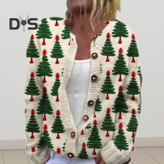 Jachetă cardigan pentru femei, imprimare 3D de Crăciun, cu un singur piept, gât rotund, mâneci lungi, pulover pentru școală de vacanță și navetă