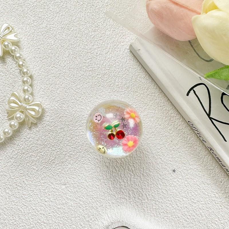 

Cherry Smiley Face Crystal Ball Glitter Laser Phone Holder Air Cushion Bag Back Sticker Extendable Ins Small Fresh