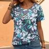 Women's Summer Simple Round Neck Women's Short Sleeved Shirt Casual Loose 3D Flower Print Shirt