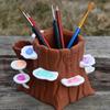 Tree Stump Palette Paint Brush Holder 3D Printed Stump Painting Brush Organizer with 12 Paint Wells Home Office Desktop Decoration