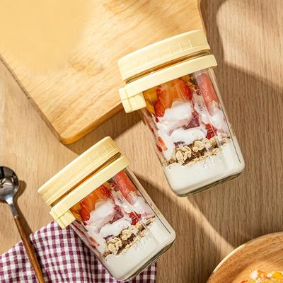 Nádoby na overnight oats se vzduchotěsným víčkem a lžičkou 350 ml Snídaňová nádoba na jogurt, salát, chia pudink Nepropustné přenosné skleněné nádoby na jídlo