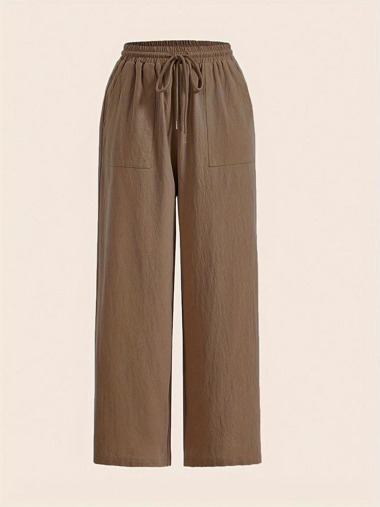2025 Women's Casual Solid Color Drawstring Straight-Leg Pants - Spring & Autumn Collection